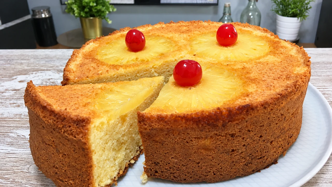 Tarta de almendra y piña,