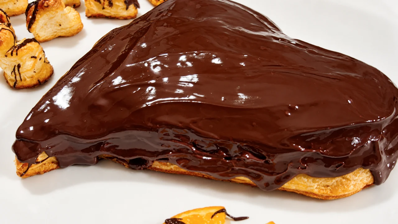 Tarta de hojaldre, rellena con chocolate,